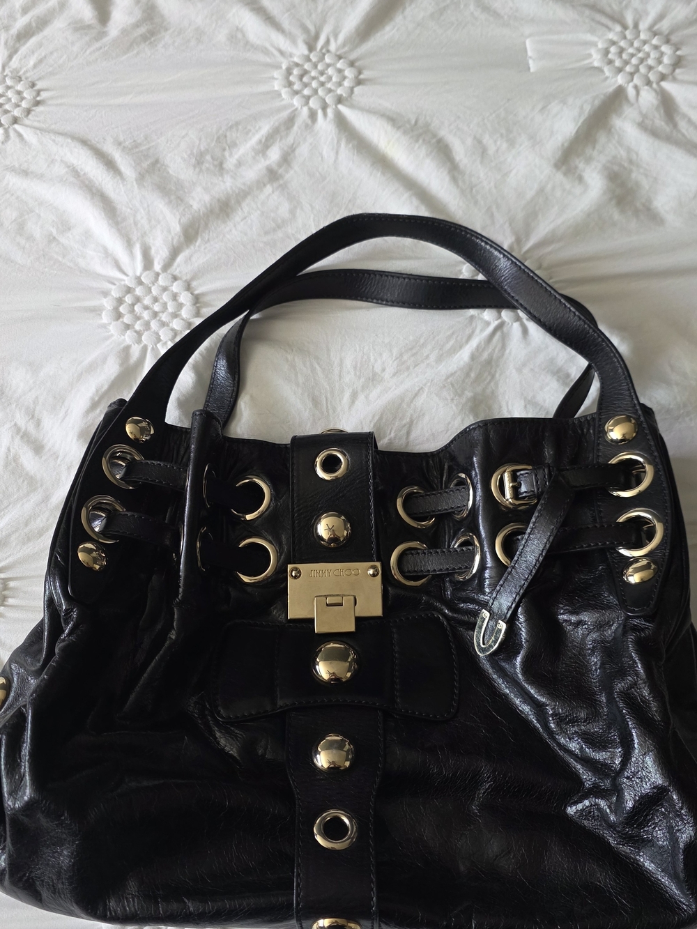 Jimmy Choo Black Leather Shoulder Bag with Gold Hardware
